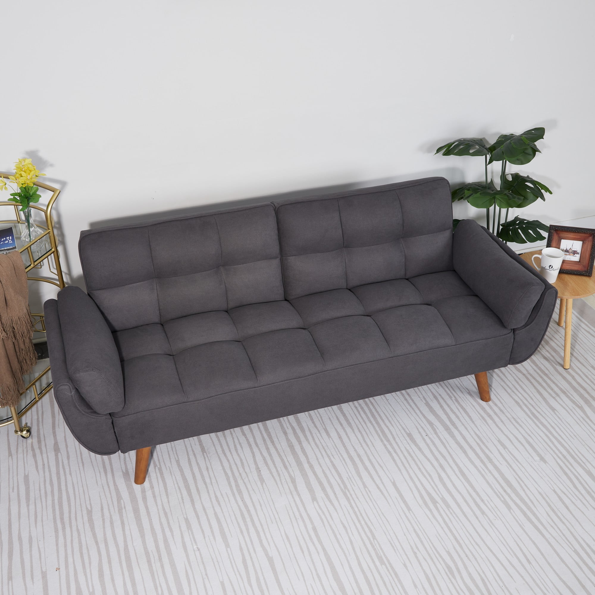 Gewnee Mid-Century Modern Dark Gray Sofa - Solid Eucalyptus Wood Frame, 500 lbs Capacity, S-Shaped Springs for Apartments, Living Rooms, Studies