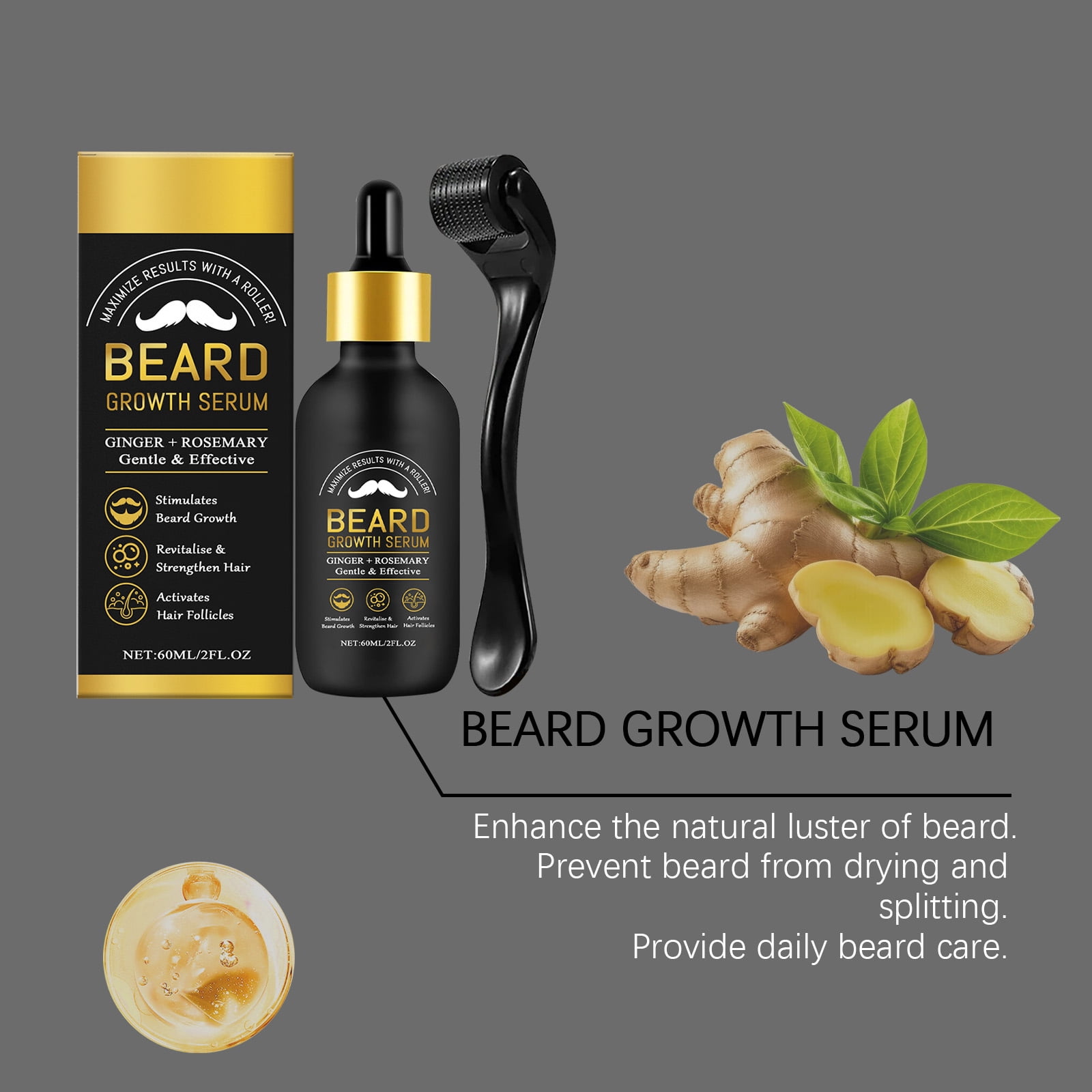Alvantor Beard Growth Serum Oil For Men With Collagen & Rosemary - 2 Fl. Oz, Moisturizing & Conditioning