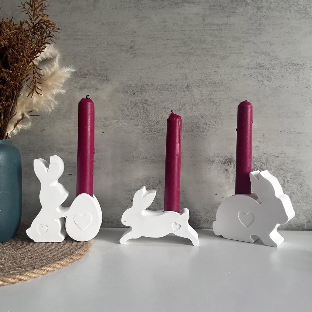 Aurgiarme Set of 3 Craft Molds Candle Bracket Molds Rabbits Shape Crafting Molds Candle Holder Molds for Home and Table Decorating