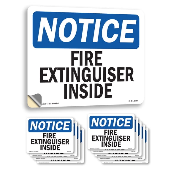 Fire Extinguisher Inside OSHA Notice Vinyl Decal Label 14 Inch x 10 Inch - 10 Pack