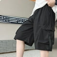thumbnail image 5 of Jinhomg Boys Outdoor Shorts Lightweight Knee Length Cargo Shorts Casual Solid Elastic Waist Short Pants with Multi Pocket Fashion Y2K Streetwear Black 12 Years, 5 of 6