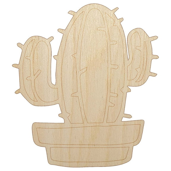 Hand Drawn Cactus Doodle Wood Shape Unfinished Piece Cutout Craft DIY Projects - 4.70 Inch Size - 1/8 Inch Thick