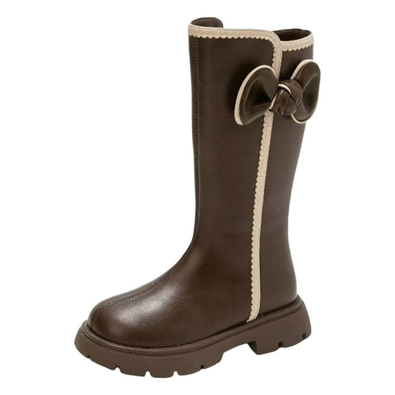 BOBOGOJP Riding Boots for Girls, Knee High Zipper Low Heel PU Fall Winter Shoes Brown for Size 10.5