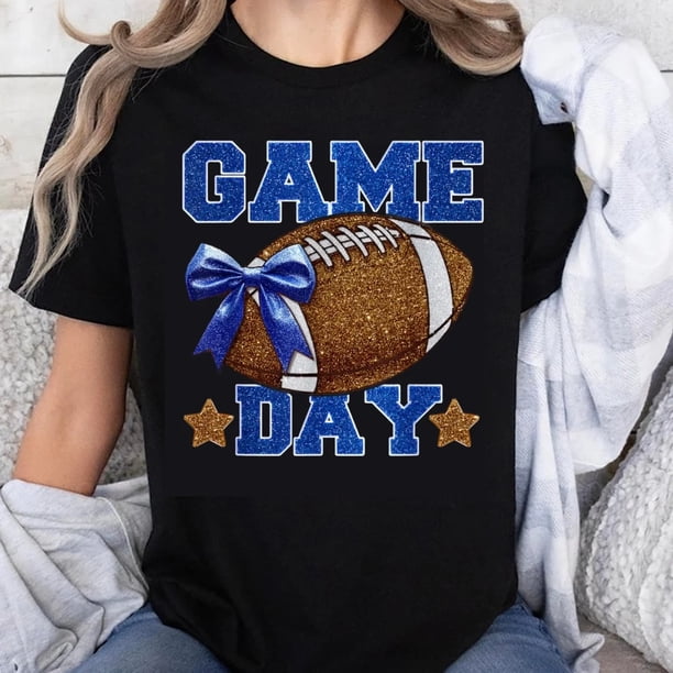 Camiseta de Fútbol con Lazo para el Día del Juego 100% Algodón, Playera con Brillo para Mujeres, Regalo para Amantes del Deporte, Outfit de Fin de Semana, Top Gráfico Casual