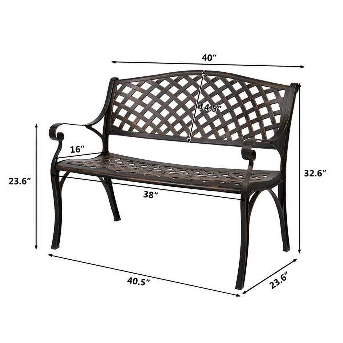 40.5" Outdoor Cast Aluminum Bench With Mesh Backrest Seat Surface Antique Style with Curved Armrests for Backyard Porch Bronze