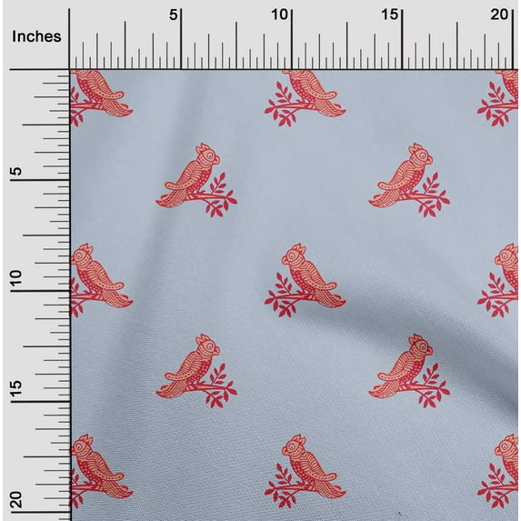 oneOone Organic Cotton Voile Fabric Bird Block Print Fabric By Yard 42 Inch Wide