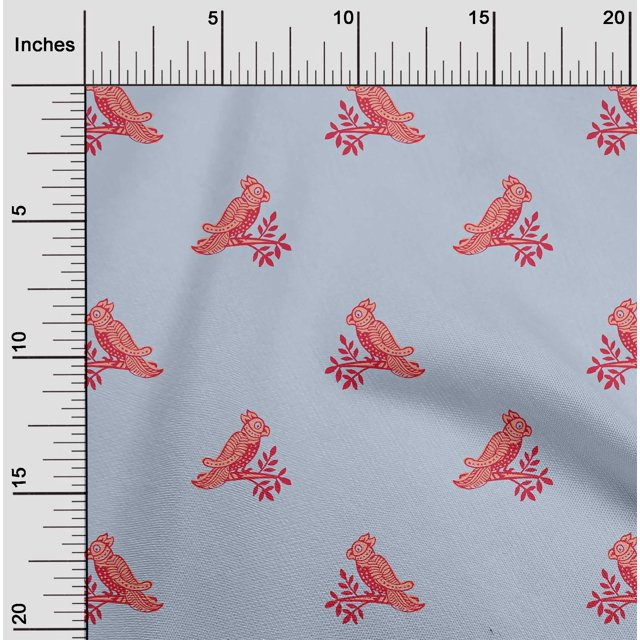 oneOone Popeline de Coton Tissu Imprimé à Blocs d'Oiseaux 1 Yard 56 Pouces de Large