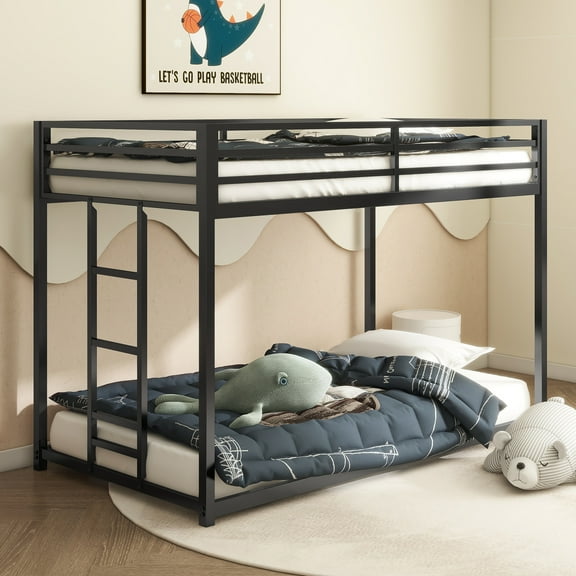 EUROCO Metal Twin over Twin Bunk Bed for Kids Teens Bedroom, Black