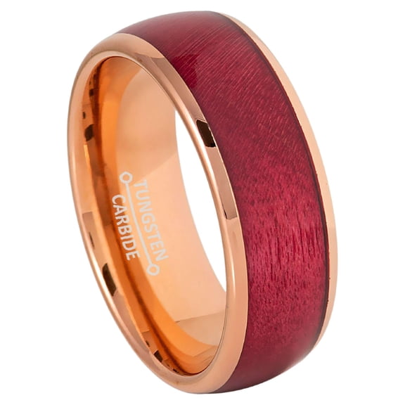 8mm Mens Rose Gold Tungsten Wedding Band, Salmon Stain Inlay, Dome Engagement Ring - TN1013WAs10