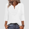 thumbnail image 2 of yoeyez 3/4 Sleeve Shirts for Women Notched V Collar Summer Tops Lace FLoral Split Casual Pullover Loose Fit Fashion Holiday T-Shirts White,XL, 2 of 7