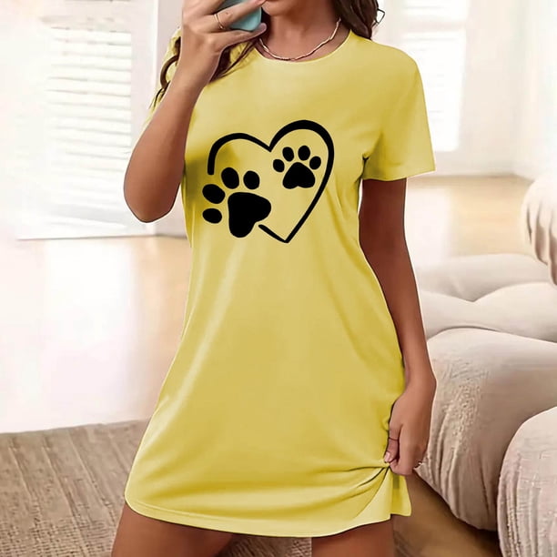 Camisón corto extragrande para mujer, estampado, cuello redondo y manga corta, de poliéster.