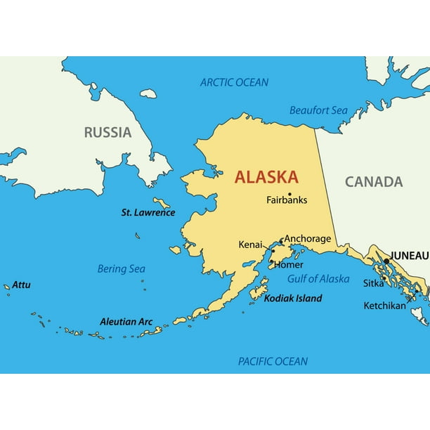 Map Of Alaska And Canada Print On Metal Alaska State Map Russia Canada City Print 12 X 18. Worry  Free Wall Installation - Shadow Mount Is Included. - Walmart.com