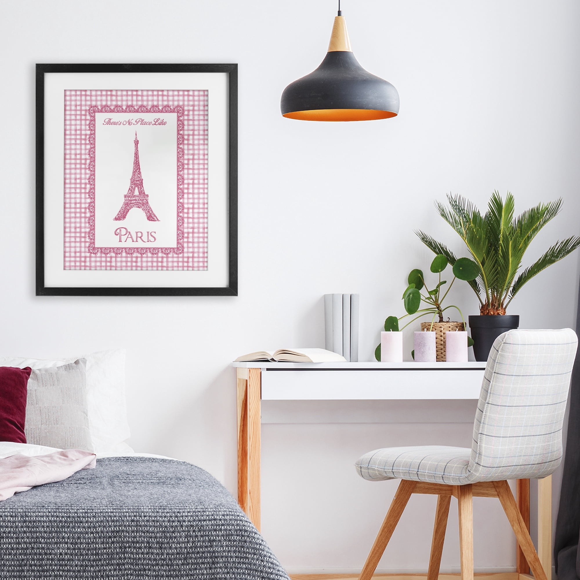 Stupell Industries No Place Like Paris Pink Lace Black Framed Print Under Glass, design by Conrad Knutsen