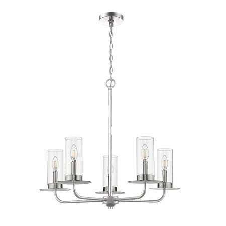 

Aura 5 Light Modern Farmhouse Chandelier with Clear Glass Shade Brushed Nickel Finish