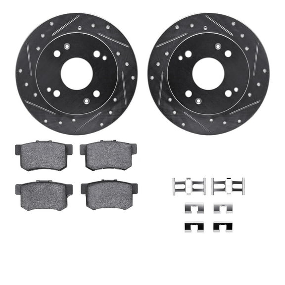 Dynamic Friction Company Rear Brake Rotors-Drilled and Slotted-Silver with 5000 Advanced Brake Pads includes Hardware 7512-59021