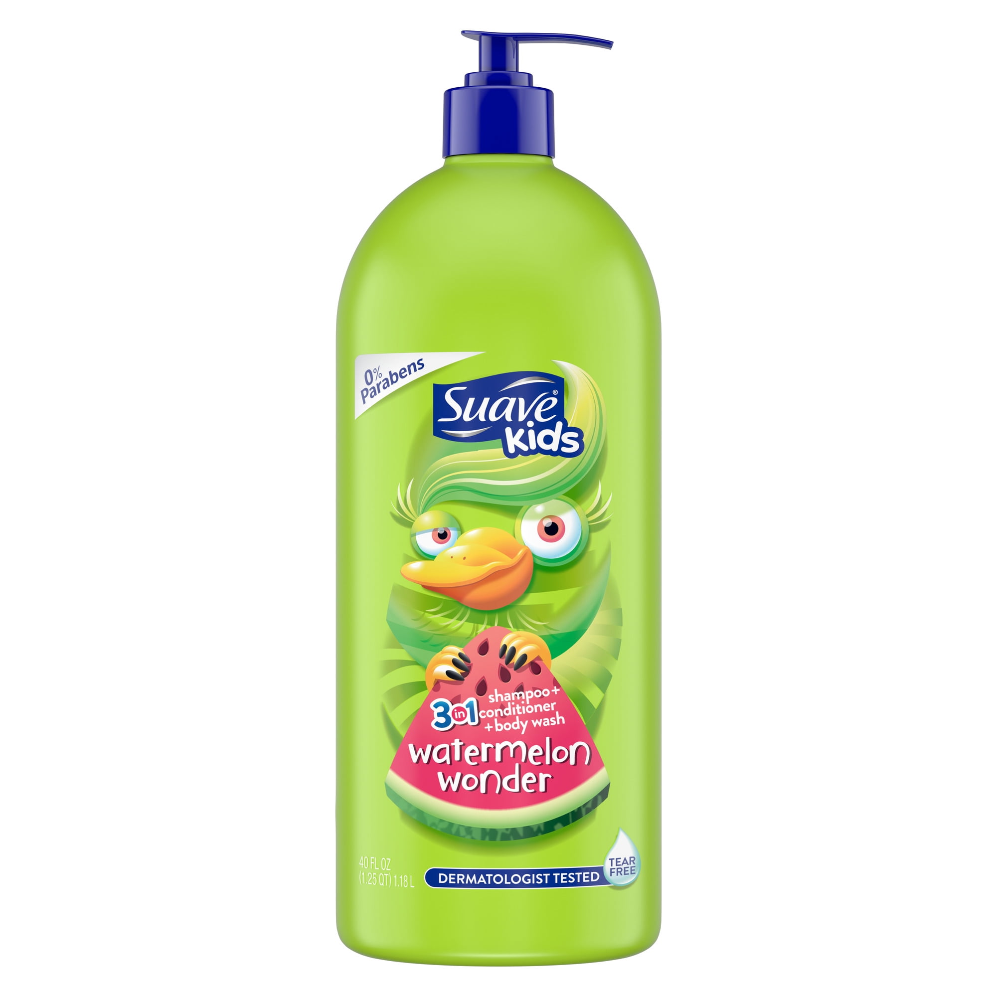 Suave 3-in-1 Shampoo, Conditioner, Bodywash, Watermelon Wonder Detangling and Cleansing, Hypoallergenic for All Hair Types, 40 oz