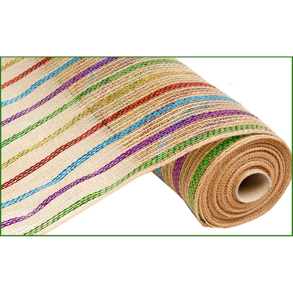 Beige and Rainbow Deco Mesh, 21 inch x 10 Yard