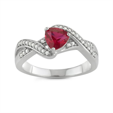 Trillion Created Ruby and Created White Sapphire Sterling Silver Ring