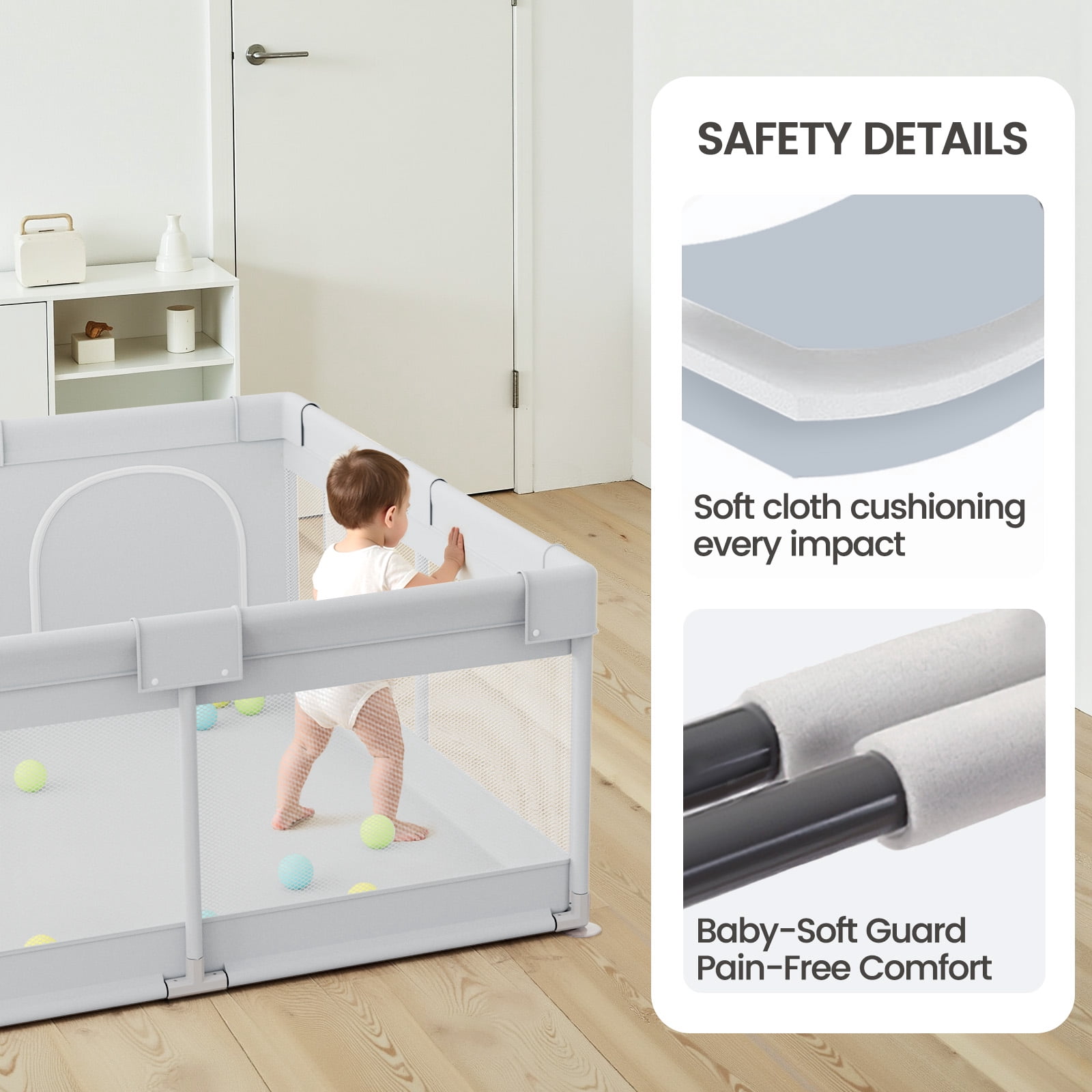 Easy4Home 47" Large Baby Playpen for Toddlers, Gray