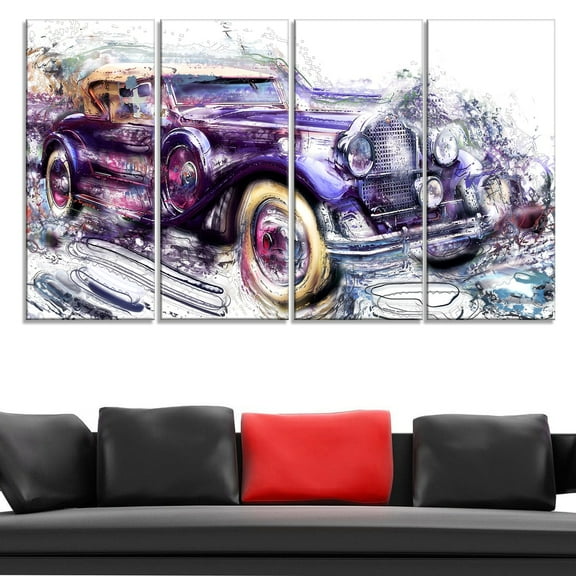DESIGN ART Abstract Vintage Cruiser Car Large Gallery Wrapped Canvas - Multi-color
