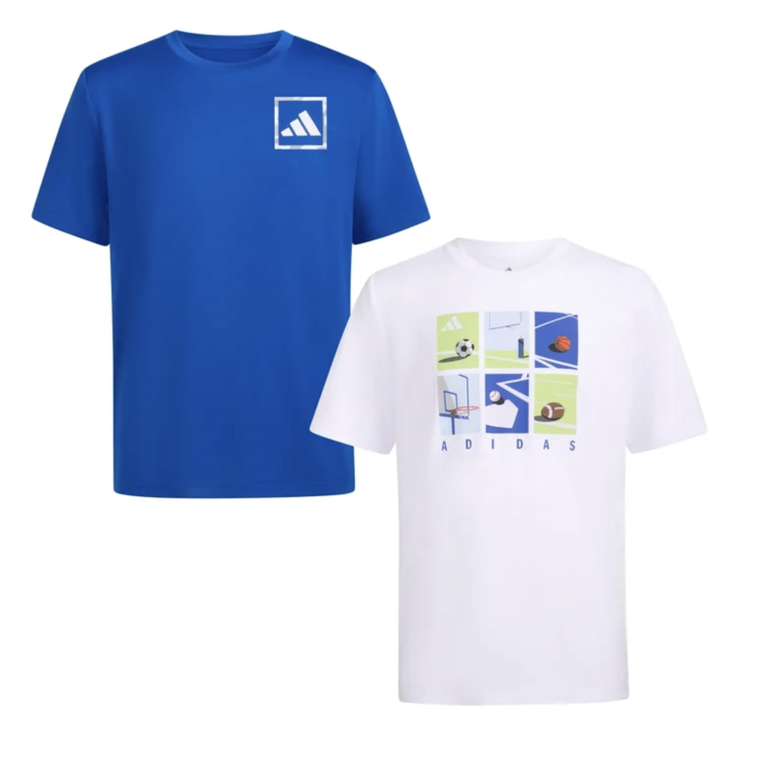 adidas Youth Boy's 2 Pack Short Sleeve T-Shirts (US, Alpha, X-Large, Regular, Blue (Blue/White))