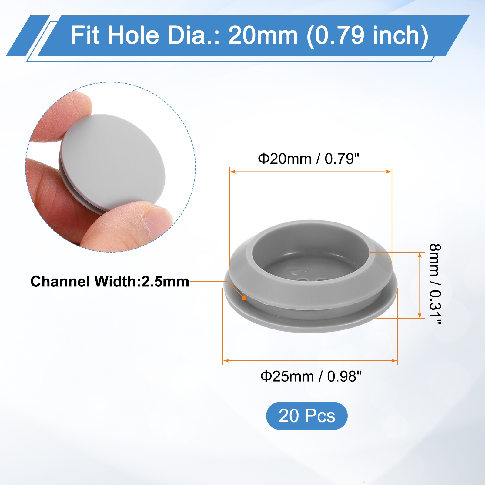 Uxcell 20-Pack Silicone Rubber Hole Plugs – 5mm Diameter Round Snug Stopper, Waterproof & Flexible For Furniture, Kitchen, Or Sealing Applications (Translucent)