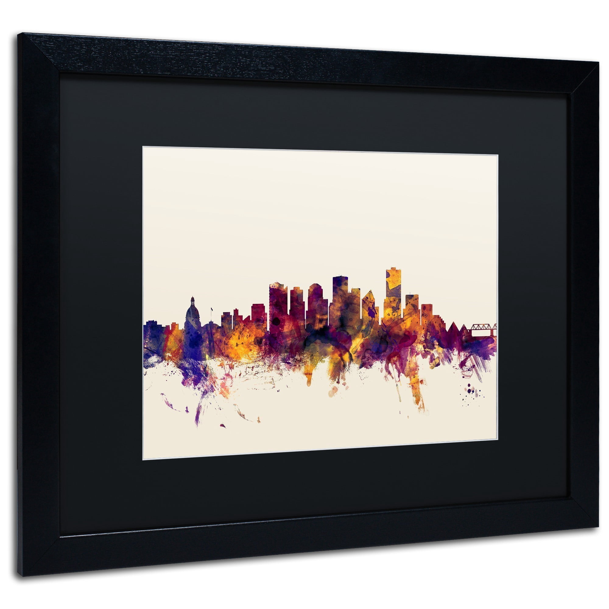 Trademark Fine Art "Edmonton Canada Skyline" Canvas Art by Michael Tompsett, Black Matte, Black Frame