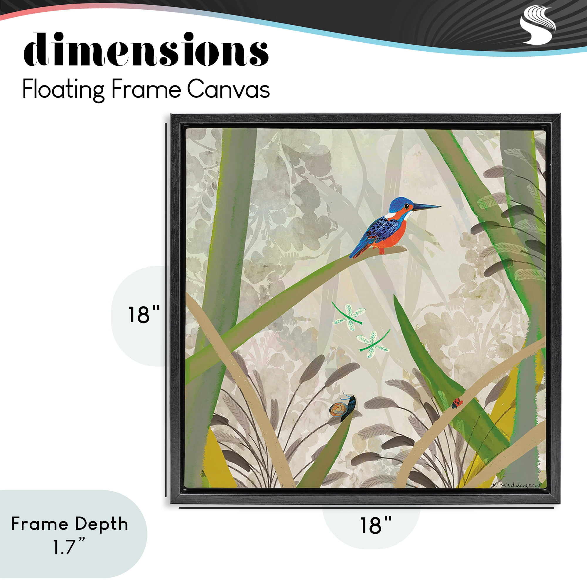 Stupell Industries Kingfisher Among Branches Black Framed Floater Canvas Wall Art, design by Kay Widdowson