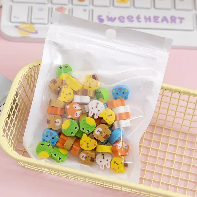 50 unids/bolsa Mini borradores Kawaii frutas animales amor corazones lápiz borrador niños regalo papelería coreana escuela materiales de escritura para oficina