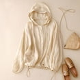 thumbnail image 2 of Veste Anorak à Capuche pour Femme, Manches Longues, Blouse Boutonnée, Coupe Ample, Couvre-Maillot, Manteau Décontracté, Coupe-Vent, 2 of 6