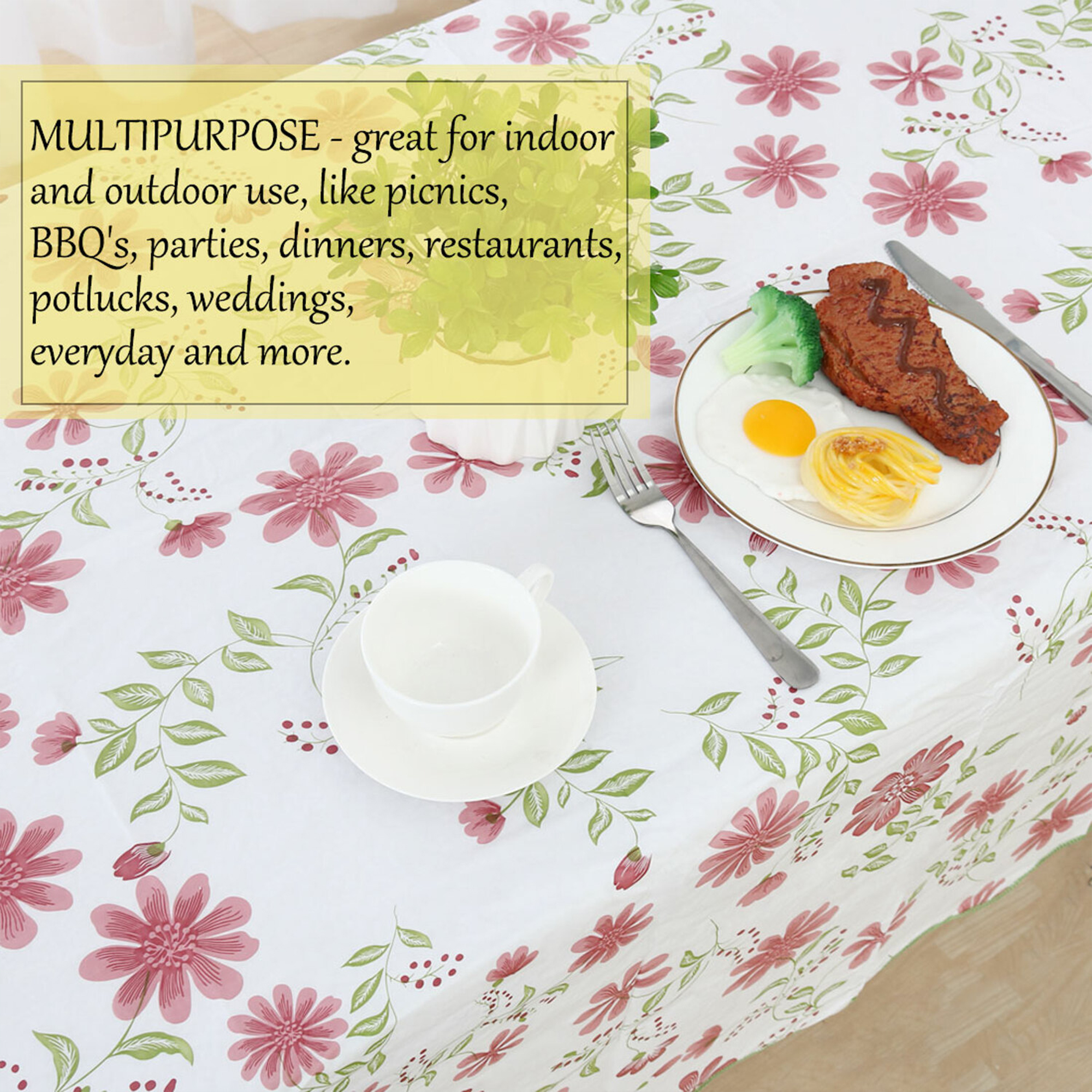 Unique Bargains Vinyl Rectangle Table Cover Nine-petals Floral Tablecloth  41" x 60"