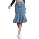 thumbnail image 1 of Falda de mezclilla con cola de pez CURVOSPORT para mujer, falda ajustada de cintura alta con volantes, talla XL, azul claro, 1 of 6