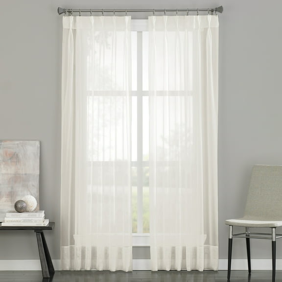 Curtainworks Soho Voile Indoor Curtain, Polyester Sheer Pinch Pleat Single Panel, Oyster, 29" x 108"