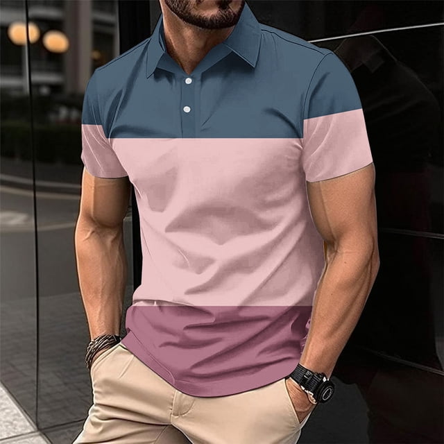 Chemises pour Hommes, T-Shirt/blouse Décontracté pour Hommes à Manches Courtes Imprimé, Col Rabattu, Boutons, Fente Latérale