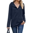 thumbnail image 3 of QAFOPEH Women V Neck Long Sleeve Drawstring Hooded Textured Loose Pullover Top, 3 of 5