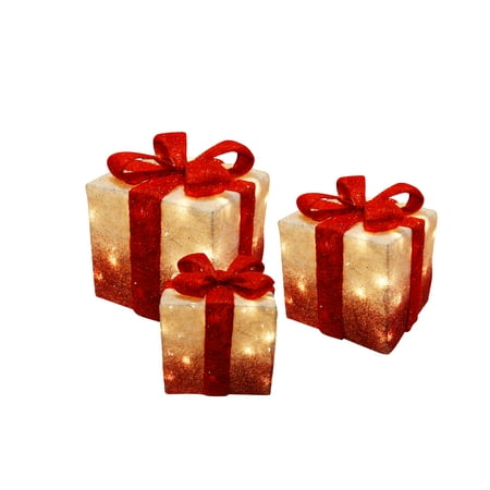 white christmas presents with red bow and lights set of white christmas presents with red bow and lights set of