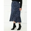 ELOQUII Elements Women's Plus Size Leopard Print Satin Ruffle Midi Skirt