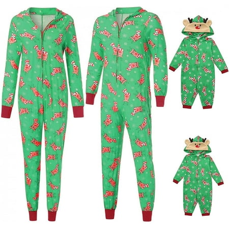 

Mxiqqpltky Family Matching Christmas Pajamas Set Reindeer Onesies Hood Sleepwear for Adults Kids