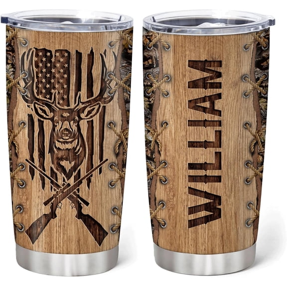 Personalized Hunting Gifts For Men - Deer Hunting Tumbler 20Oz Travel Coffee Mug Stainless Steel- Fathers Day Gift For Dad Him Boy Husband From Son Wife- Birthday Christmas Gifts For Hunters