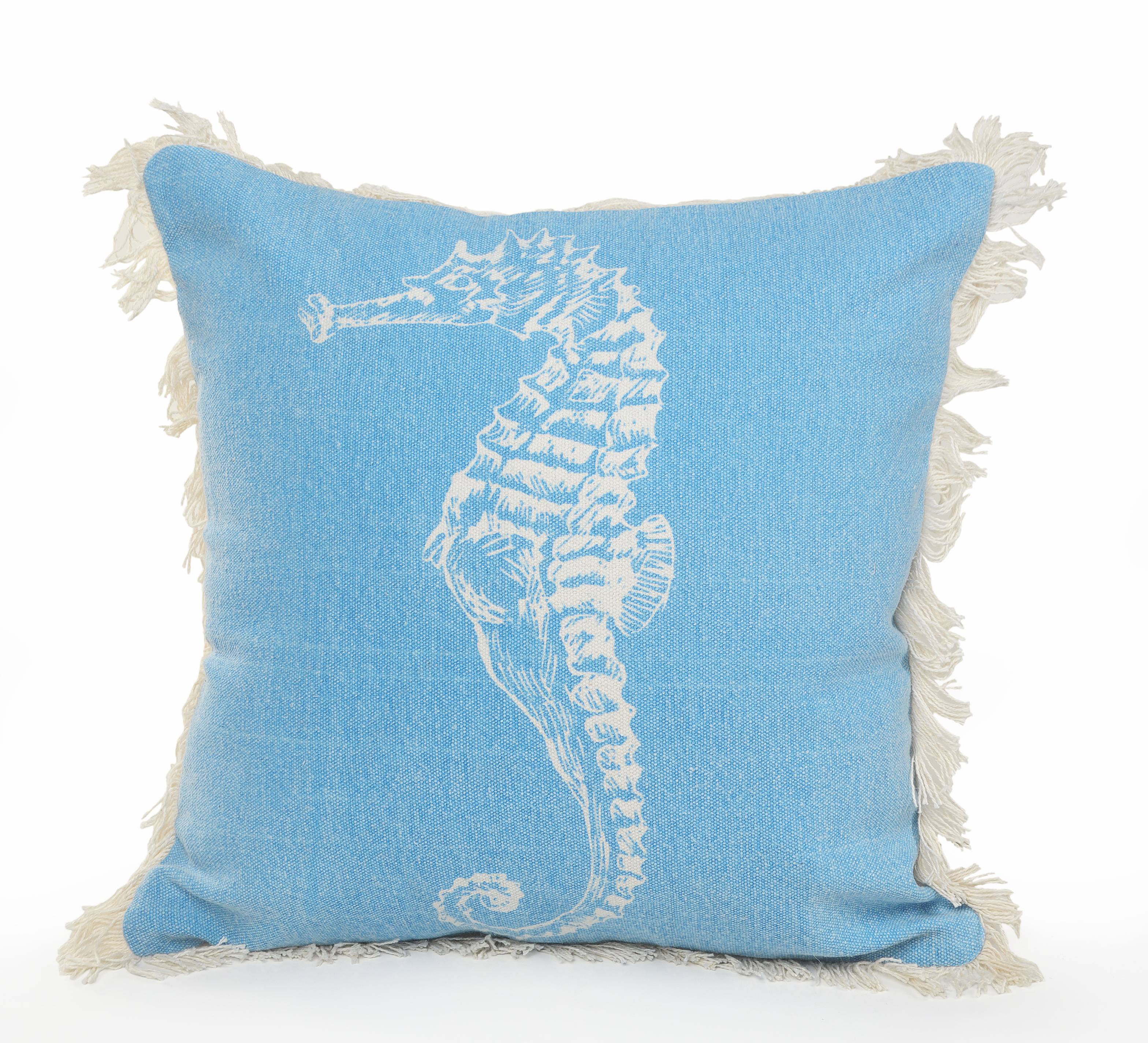 18 X 18 LR Home Seahorse Fringe Coastal Throw Pillow Area Rug Blue/Cream