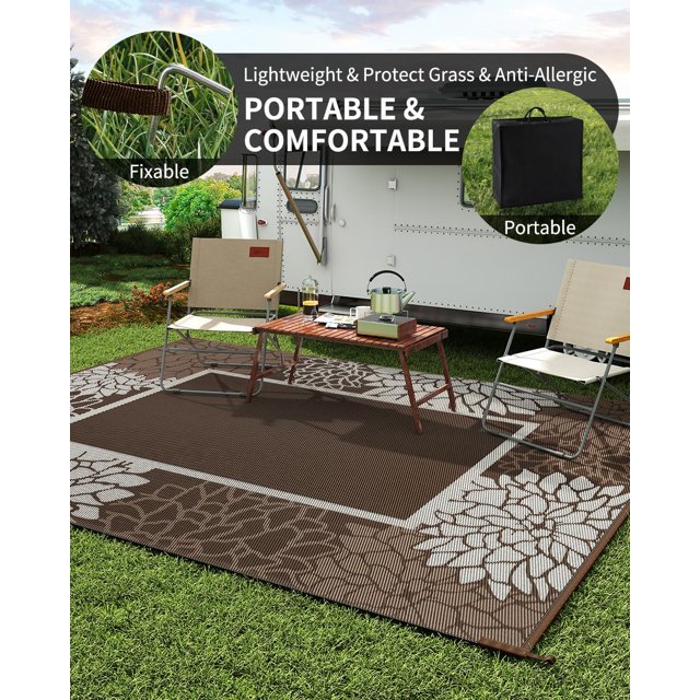 XNKOLMJ Outdoor Rug Carpet Waterproof Patio Rug 5x8 ft-Portable RV Camping Rug Mat-Non Fading Outdoor Area Rug for Deck Picnic Balcony Backyard Porch Beach Reversible Black & White