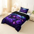 thumbnail image 2 of Homewish Hipple Death Skull Twin Comforter Sets,Retro Purple Rose Bedding Set,Happy Halloween Duvet,Black Reversible,2-Piece,1 Comforter and 1 Pillowcase, 2 of 7
