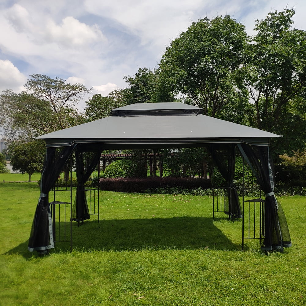 Kepooman 13'x10' Wedding Party Tent, Outdoor Canopy Tent with Ventilated Double Roof and Mosquito Net(Detachable Mesh Screen On All Sides), Camping Tent for Lawn, Gray
