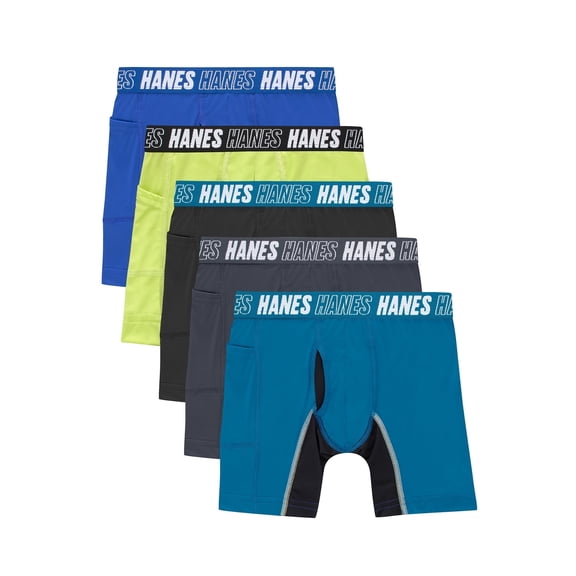 Hanes Moves Boys' Anti-Chafe Boxer Brief Underwear, Assorted, 5-Pack S