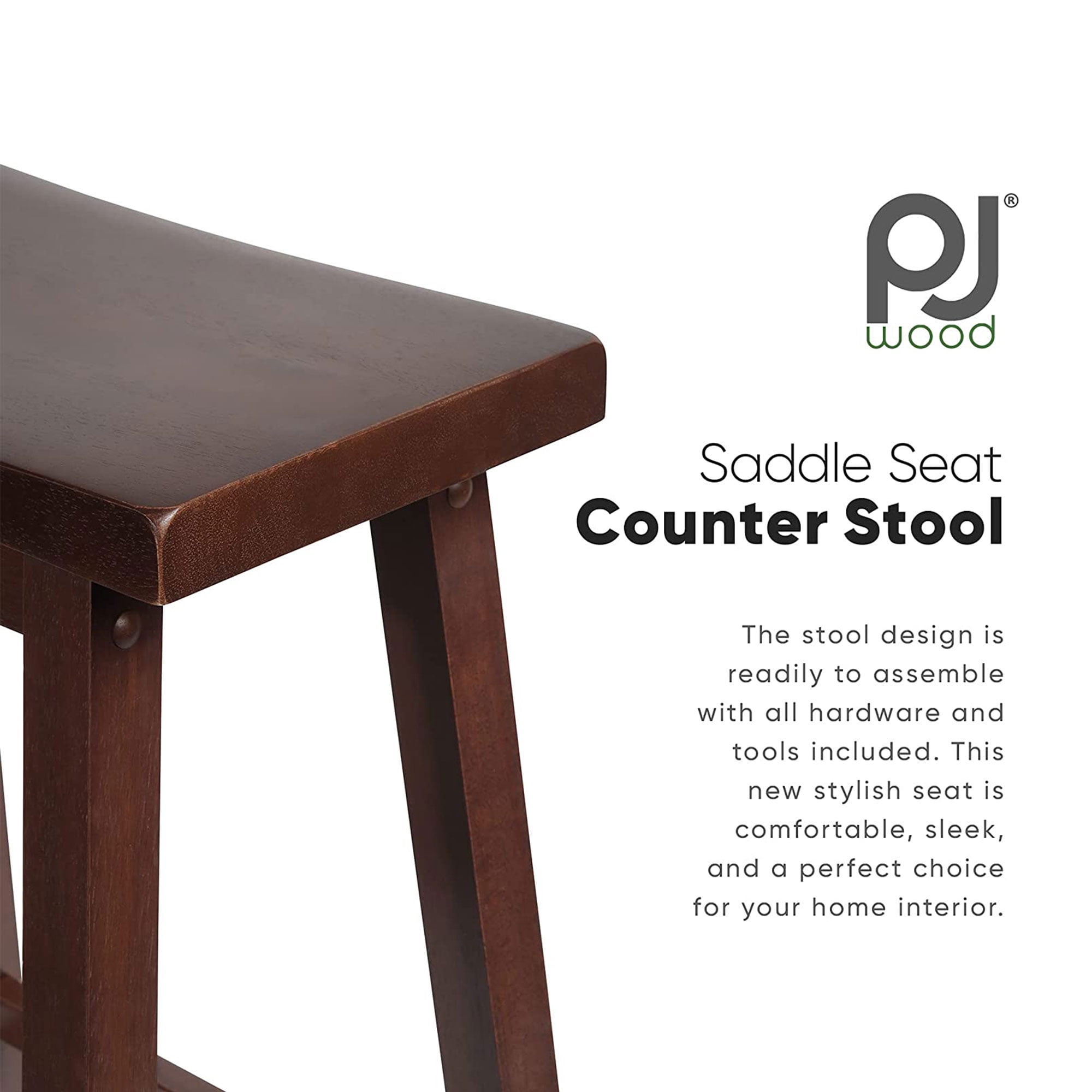 PJ Wood Classic Saddle-Seat 24" Kitchen Counter Stools, Walnut (Set of 4)