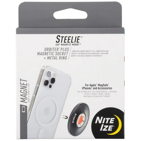 Nite Ize, Inc. STOMS-01-R8 Nite IZE Steelie Orbiter Plus Socket   Metal Ring, Holder iPhone 12 / Mini/Pro Max, Car Works with MagSafe Charger Magnetic Mount, Black