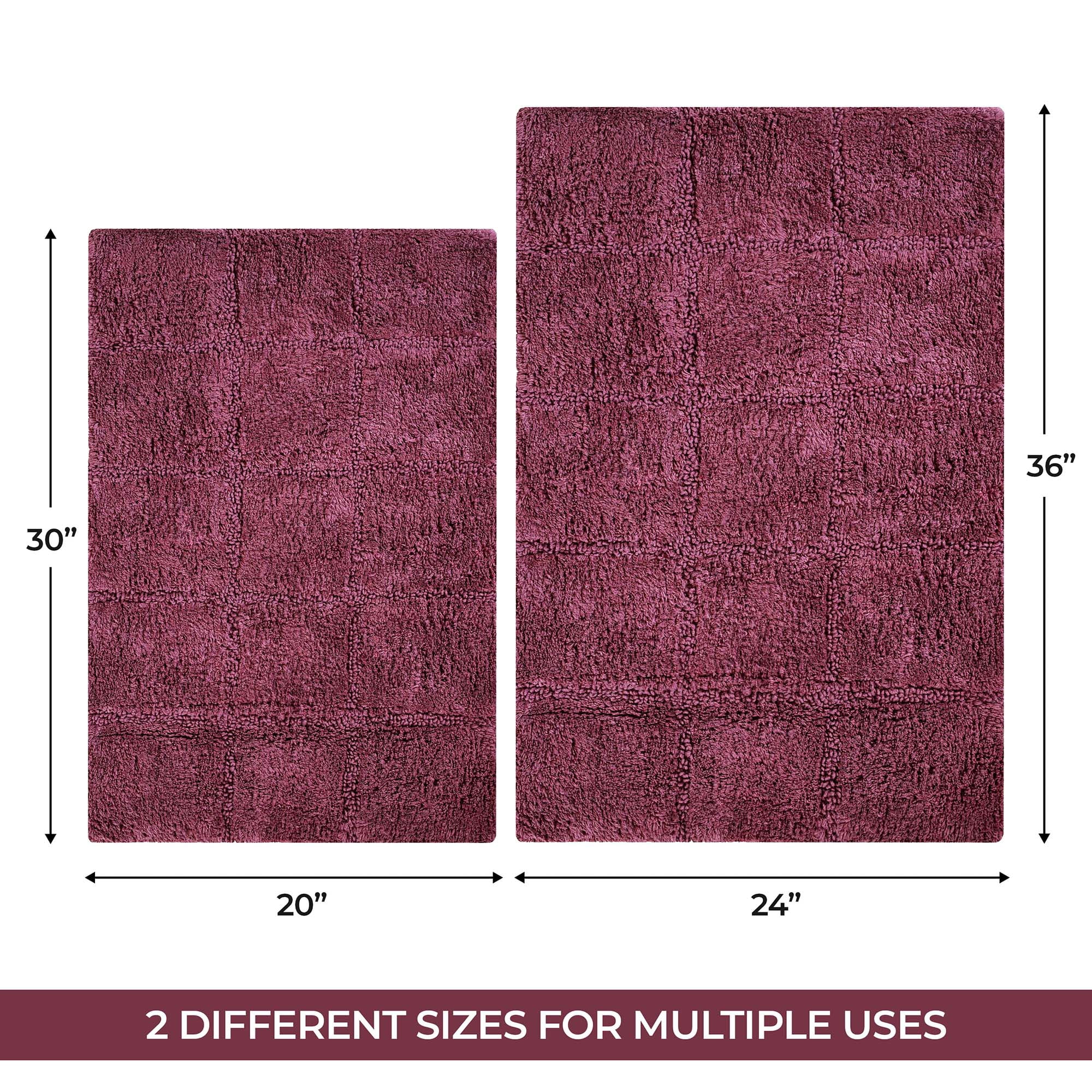 Superior Non-Slip Washable Bath Rug Set, 20" x 30", 24" x 36", Plum