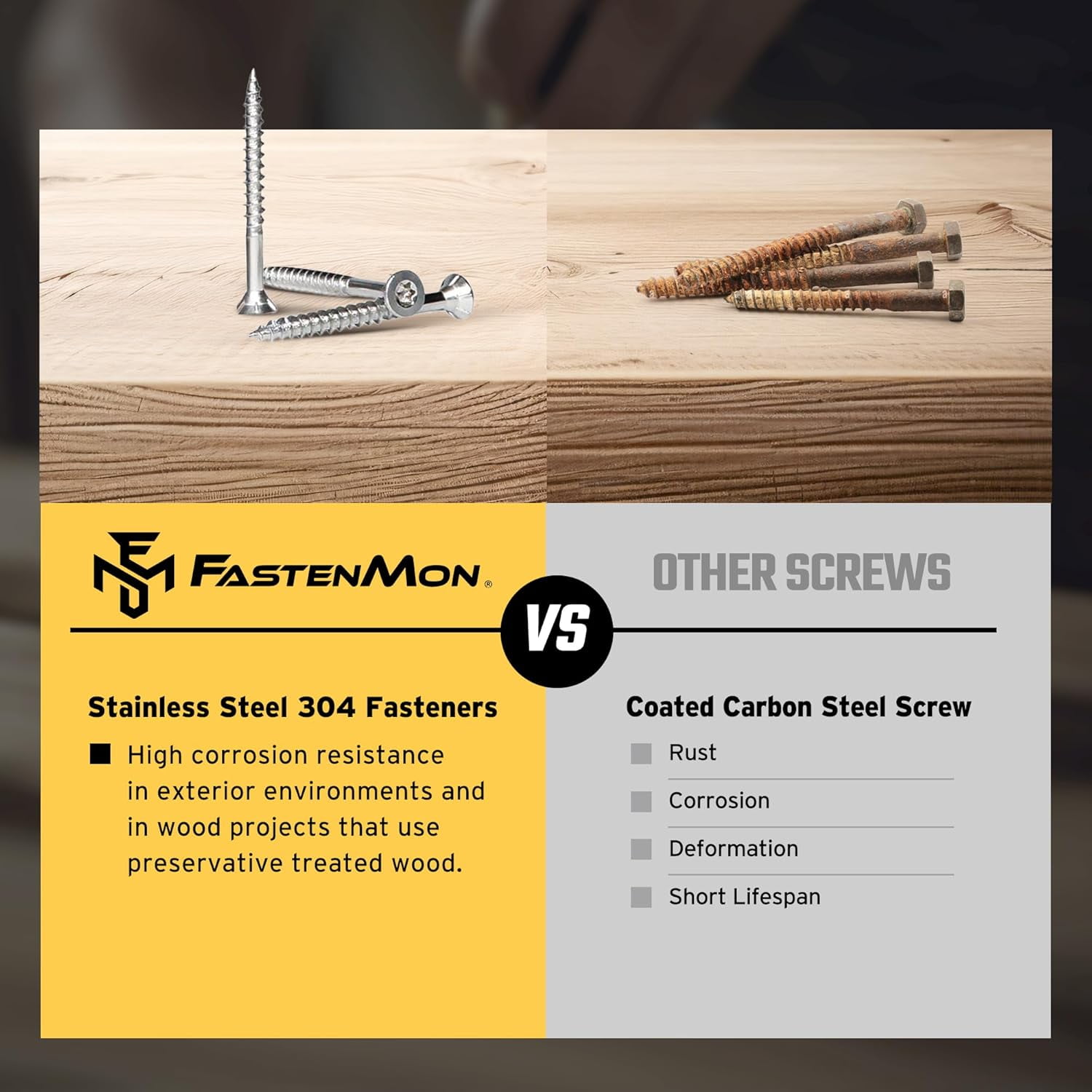 FM FASTENMON #10 x 2 inch 304 Stainless Steel Deck Screws, T25 Star Drive, 100 pack