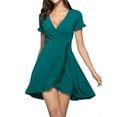 thumbnail image 6 of HUBERY Women Deep V Neck Ruffle Short Sleeve Mini Dress, 6 of 7