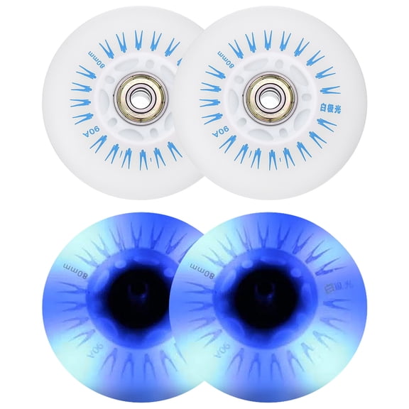 Uxcell 90A PU Light Up Inline Skate Wheels 80mm LED Flashing Inline Roller Wheels Blue 4Pcs